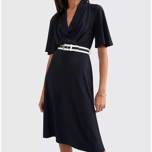 Tommy Hilfiger Dresses & Skirts - NWT Tommy Hilfiger Stripe Belted Surplice Neck Sheath Dress Navy Size 6 NEW $119